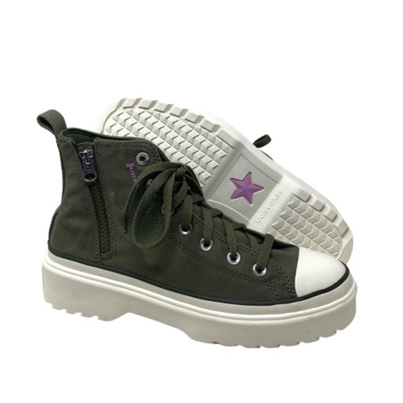Converse Chuck Taylor Lugged Lift Kids Women's High Sneaker Khaki Canvas A04798C - Picture 6 of 8